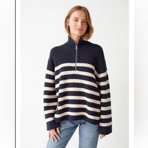 & Other Stories Navy and Cream Striped Turtleneck Sweater